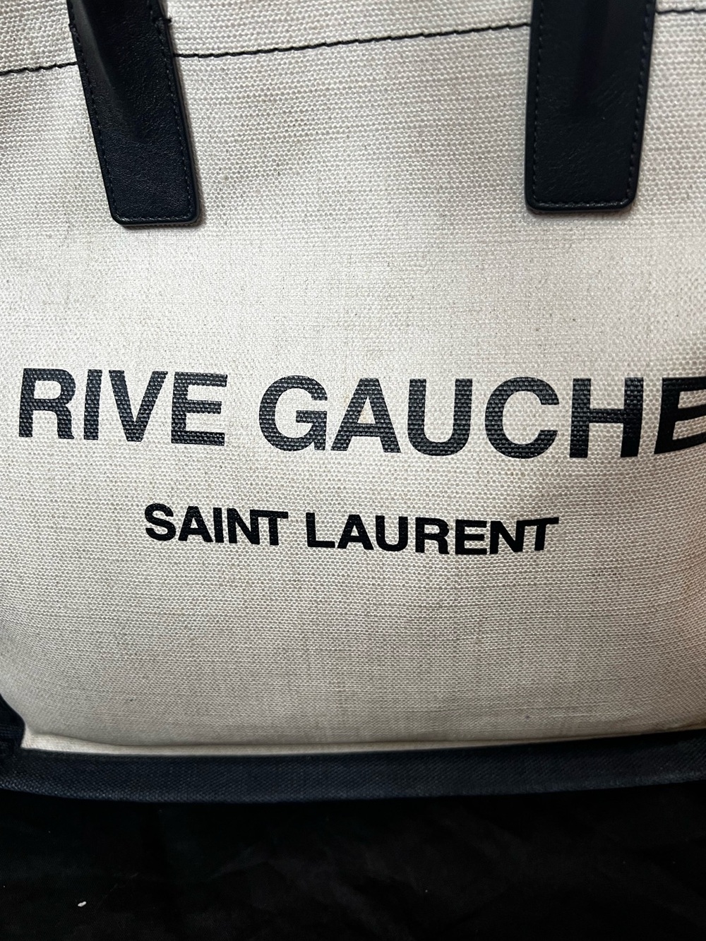 Saint Laurent Rive Gauche North/South Canvas Messenger Tote in Cream and Black - Picture 3 of 17